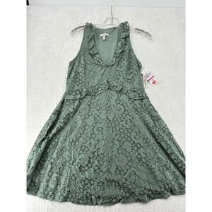 Speechless Lace Dress Womens Large Mini Dress Sage Green Ruffle V-Neck